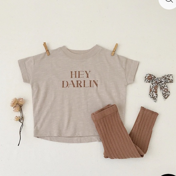 Rylee + Cru Tan Ribbed Kids Leggings - Picture 2 of 2